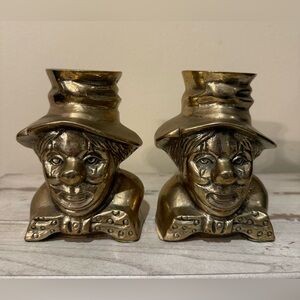 Vintage Brass Clown Bookends Set of 2